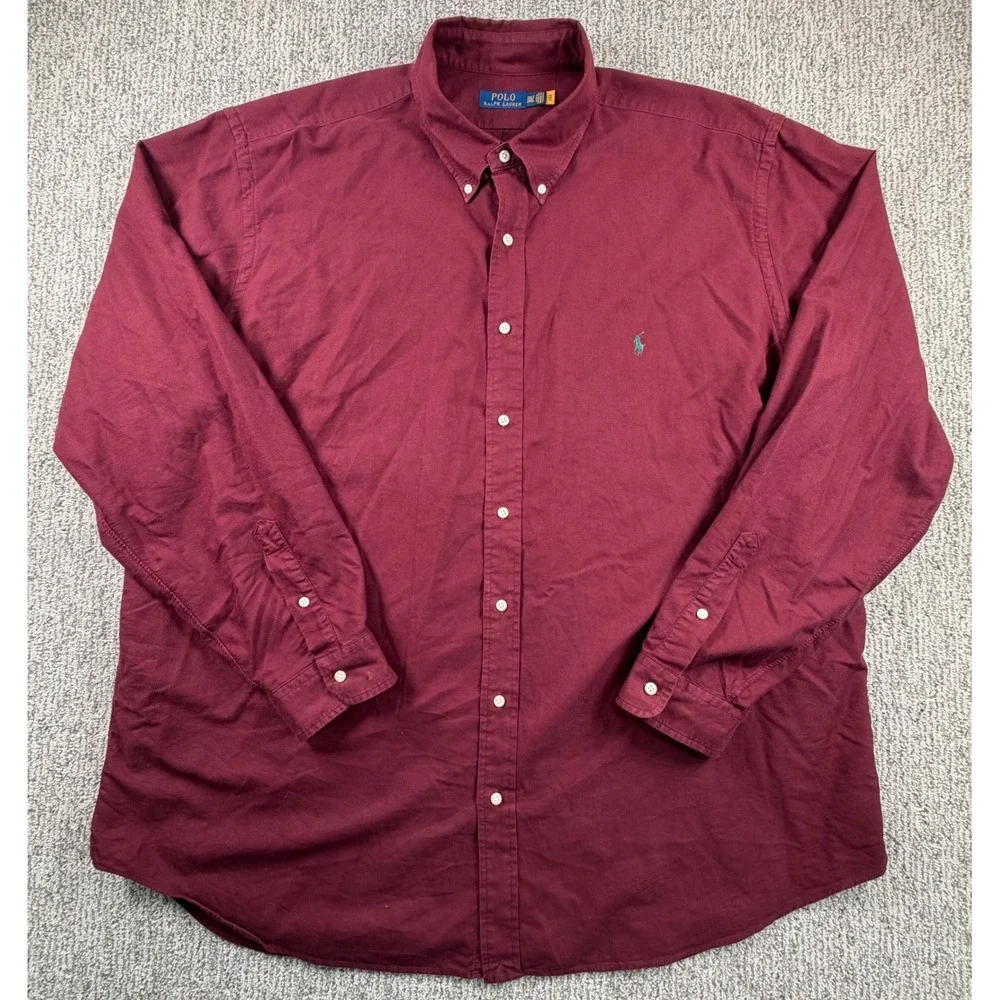 Polo Ralph Lauren Button Down Shirt Men 3XLT Burgundy Long Sleeve Cotton Pony